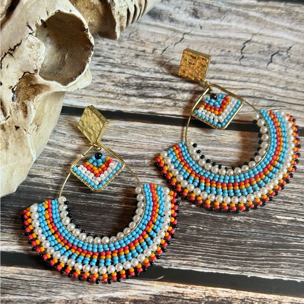 Colorful Beaded Hoop Earrings